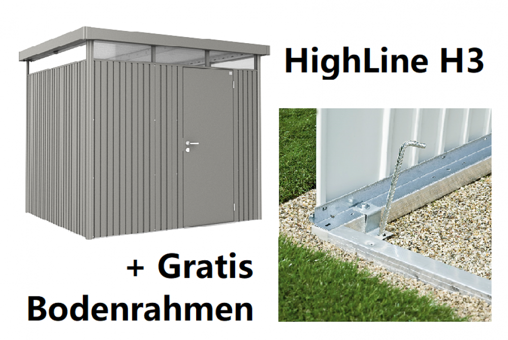 Highline H3 (275 x 235 cm) / quarzgrau-metallic / Standardtür + Alu-Bodenrahmen